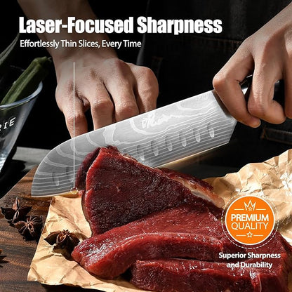 Santoku Knife 7 Inch - Ultra Sharp Japanese Steel Kitchen Knife, All-Purpose Chef Knife with Ergonomic Handle, Perfect for Slicing, Dicing, and Chopping, Luxury Gift Box Included