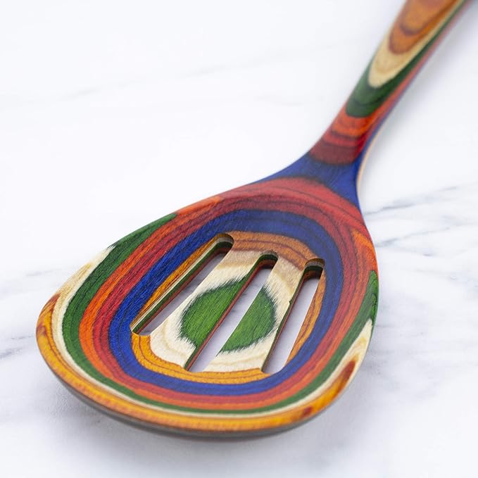 Baltique Marrakesh Collection 12-1/2" Wooden Slotted Cooking Spoon, Safe for Nonstick
