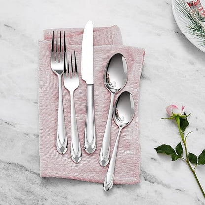 KEAWELL Premium Astra 4-Piece 9 inch Spoon Set – Mirror-Finished 18/10 Stainless Steel with Diamond-Faceted Handles Dishwasher Safe for Modern Dining (4, Serving Spoons and Slotted Spoons)