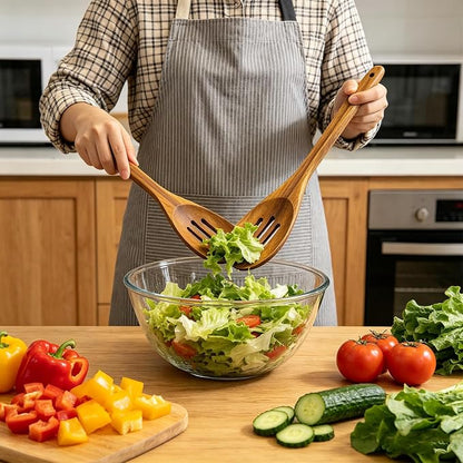 12 Inch Large Acacia Wooden Spoon, Slotted Spoon with Hole Cooking Spoon, Non-Stick Kitchen Utensils for Mixing, Stirring, Serving & Baking ﻿