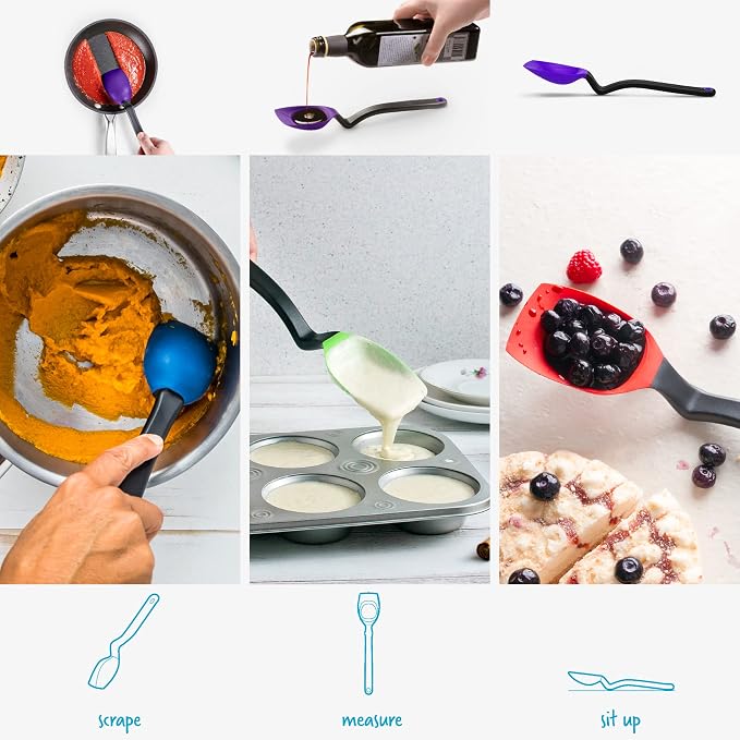 Dreamfarm Supoon Non-Stick Sit-Up Silicone Scraping, Serving, Cooking Spoon Measures 5ml Tsp & 15ml Tbsp - 11" Purple