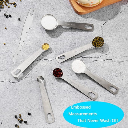AIKEXIN 20 PCS Measuring Cups & Spoons Set, for Cooking & Baking Gadgets | 18/10 Stainless Steel Metal, Nesting Stackable Design, Dry & Liquid, Plastic Liquids, Leveler Conversion Chart