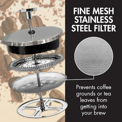 Primula French Press Coffee Maker, Temperature Safe Borosilicate Glass with Stainless Steel Filters, Premium Design and Quality, 34-Ounces, 8-Cup, Silver