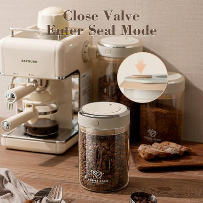 Coffee Bean Storage Container with One-way Valve Airtight Lid Date Tracker for Coffee and More Food Fresh and Storage, Clear Borosilicate Glass Coffee Canister(1.2 Qt - 13.1 OZ)