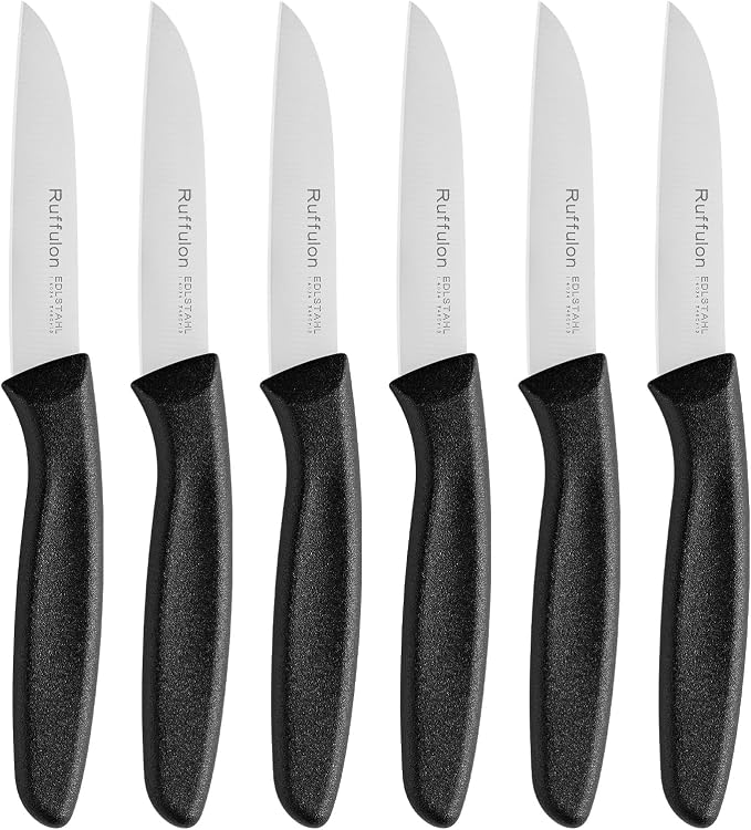 Stainless Steel Paring Knife Set (6 Pieces)，Ultra Sharp Vegetable and Fruit Knife, Black Paring Knife with Straight Edge，Small Kitchen Knife with PP Plastic Ergonomic Handle