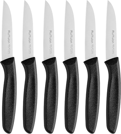 Stainless Steel Paring Knife Set (6 Pieces)，Ultra Sharp Vegetable and Fruit Knife, Black Paring Knife with Straight Edge，Small Kitchen Knife with PP Plastic Ergonomic Handle
