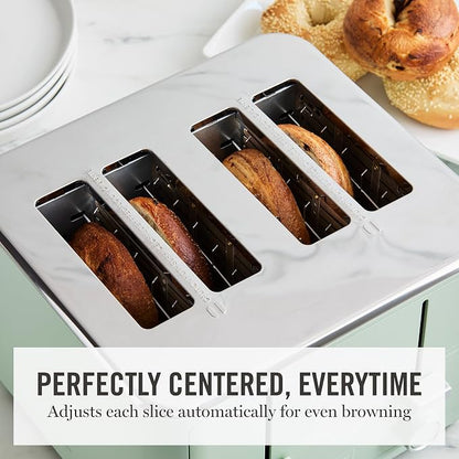 Martha Stewart 4 Slice Toaster, 10 Shade Settings with Defrost, Cancel, Bagel & Gluten-Free, Extra-Wide Self-Centering Slots for Waffles, Artisan Bread, Removable Crumb Tray, Cord Wrap,1800W, Honeydew