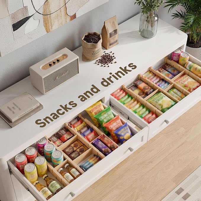 Bamboo Drawer Dividers, Expandable Kitchen Drawer Organizer, Include 8 Dividers, 8 Small Inserts and 8 Medium Inserts for Home, Office, Dressers