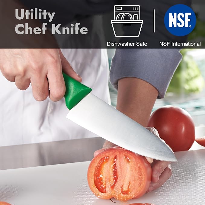 CURTA 6-inch Commercial-Grade Chef's Knife, NSF Listed, Ergonomic, Non-slip Green Handle, High Carbon 420 Stainless Steel Forged Blade Straight Edge, Dishwasher Safe, Rust Proof