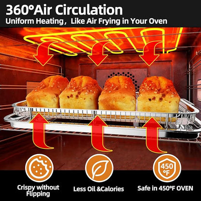 3 Set Air Fryer Basket, Air Fryer Pans and Tray for Oven with 90 PCS Parchment Papers, DEGOVIN Non-stick Stainless Steel Oven Air Fryer Basket and Tray-18.8" x 12.8" &14.88"×10.98"&12.8" x 8.9"
