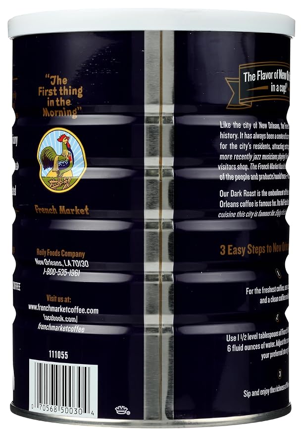 French Market Coffee & Chicory Restaurant Blend Dark Roast Ground Coffee, 12oz Can (Pack of 1)