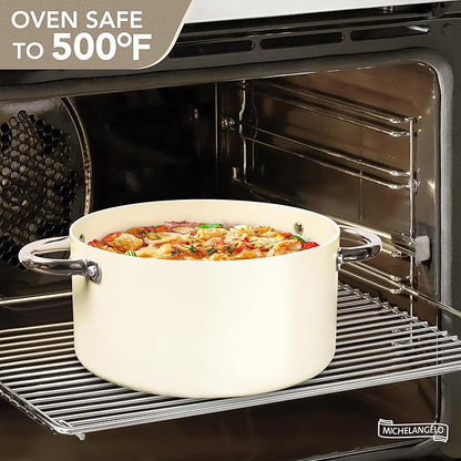 MICHELANGELO Stock Pot with Lid, Nonstick Cooking Pot, 5 Quart Soup Pot with Lid, Non Stick Pots with Stainless Steel Handle, Induction Compatible, Cream