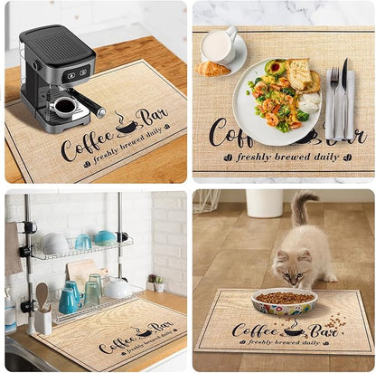 CooRug Absorbent Coffee Mat, Fashion Dish Drying Mat for Kitchen Counter Coffee Bar Accessories Espresso Machine Dish Rack 16" x 24" Beige
