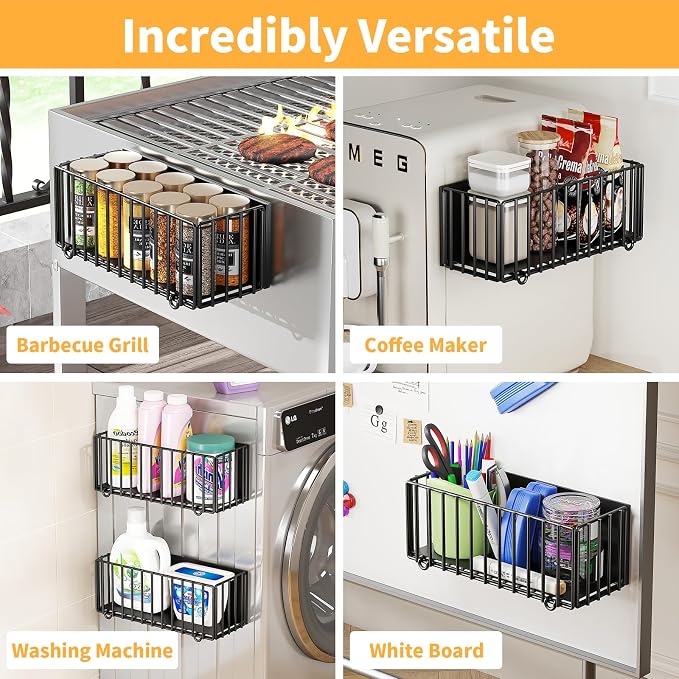 2 Pack Heavy-Duty Magnetic Shelf for fridge, Foldable Magnetic Basket with 4 Hooks, Fruit Potato Onion Storage Shelves, Large Magnetic Spice Rack Organizer for Fridge Oven Laundry(2 Pack)