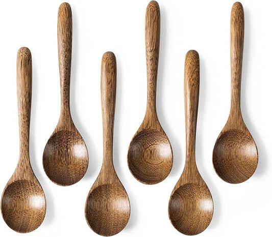 6 PCS Wooden Spoons for Honey, 6.7 inch Small Wooden Spoons - Terrific for Tea, Coffee & Soup, Little Padauk Wood Serving Table Spoon Set, Bulk Bamboo Teaspoon for Eating with Unique Design
