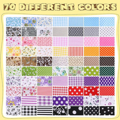 Macarrie 70 Pcs Cotton Fat Quarters Quilting 20 x 20 Inch Fabric Bundles Floral Printed Cloth Sewing Supplies Multicolor Fabric Squares for DIY Quilting Patchwork Scrapbooking Craft