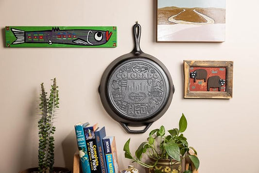Lodge 12 Inch Cast Iron Skillet – Pre-Seasoned Frying Pan with Teardrop Handle – Oven, Stovetop, Grill & Campfire Use – Made in USA – Non-Toxic, Even-Heating Cookware – Colorado