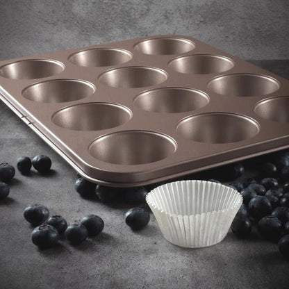 HAPPIELS 12-Cup Muffin Pan Nonstick, PFOA & BPA Free | Nontoxic Cupcake Tin | Best Non Stick Muffin Pans | Muffin tins | Cupcakes Tray | Carbon Steel Bakeware Mold Trays