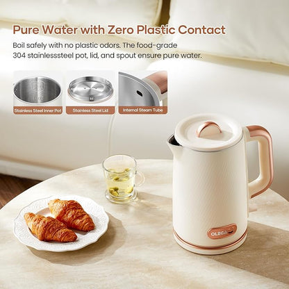 OLEGA Electric Kettle: 1200W Fast Boil Electric Water Kettles, 1.5L Double Wall Stainless Steel Tea Kettle, Auto Shut-Off, BPA-Free Hot Water Boiler Teapot for Coffee & Tea -Beige