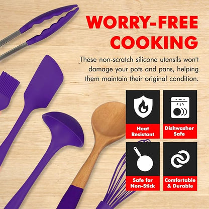 Chef Craft Premium Silicone Kitchen Tool and Utensil Set, 11 Piece, Purple