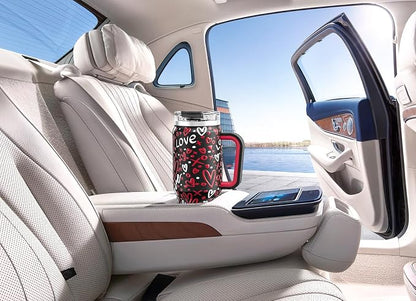 Meoky 32 oz Tumbler with Handle, Insulated Tumbler with Lid and Straw, Stainless Steel Travel Mug, Keeps Cold for 24 Hours, 100% Leak Proof, Fits in Car Cup Holder (Romance)