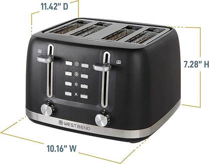 West Bend Toaster 4-Slice Extra-Wide and Deep Slots with 3 Functions and 7 Shade Settings Manual Toast Lift Lever Auto Shut-Off and Removable Crumb Tray, 1500-Watts, Black