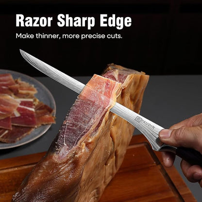 PAUDIN Carving Knife, 10 Inch Ham Slicing Knife for Meat Cutting, High Carbon Stainless Steel, Ergonomic Pakkawood Handle with Sheath, Ultra Sharp Blade for Prosciutto/Jamon Serrano, Gift Box