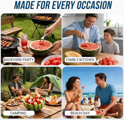 Watermelon Fork Slicer Cutter, 2-in-1 Stainless Steel Watermelon Slicer & Fruit Fork, Summer Kitchen Gadget for BBQ Parties, Camping & RV Adventures