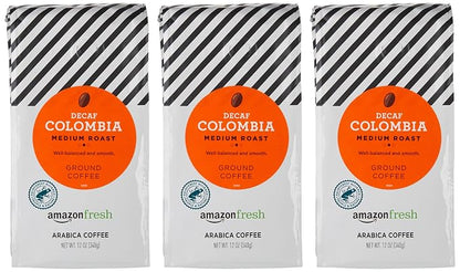 Amazon Fresh Decaf Colombia Ground Coffee, Medium Roast, 12 Ounce (Pack of 3)