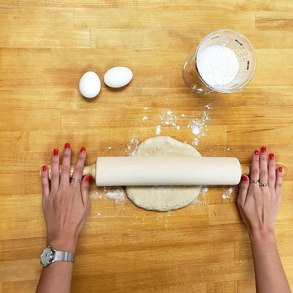 Frieling Maple Rolling Pin with Handles - 2.4-in x 12-in Barrel, 21-in Total Length-Natural Wood - Baking Essentials, Pastry Roller & Pizza Dough Roller