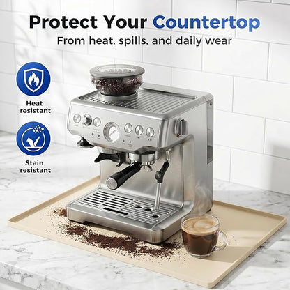 Golener Silicone Coffee Mat - 24" x 16" Coffee Bar Mat for Countertop with Raised Edges, Kitchen Station Pad, Accessories Fit Under Coffee Machine, Waterproof Dish Drying Mat, Heat Resistant, Beige