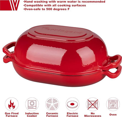 VORRINGARD Enameled Cast Iron Sourdough Bread Oven, Dutch Oven, Loaf Cast Iron Bread Pan for Homemade Bread Baking, Meatloaf Pan with Lid, 7QT, Red