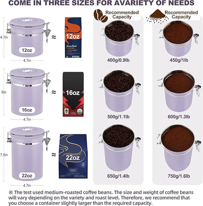 ShanSon Coffee Canister Airtight, Stainless Steel Bean Storage Container with Date Tracker & Scoop, Grounds Sugar Flour Tea Cereal Fits Kitchen Pantry, Ideal Gift for Coffee Lovers,16oz, Purple