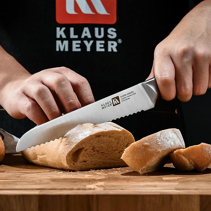 Klaus Meyer 13-Piece Kitchen Knife Set With Block, High Carbon Stainless Steel and Non-Slip Handles. Rust Proof And Dishwasher Safe Cutlery