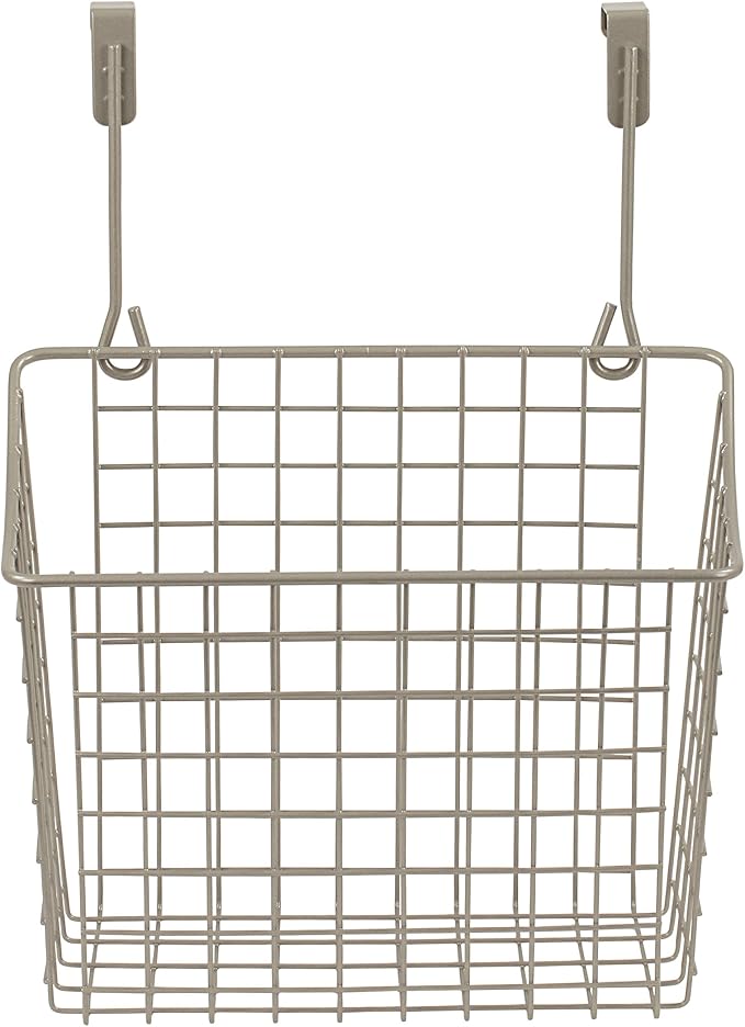 Spectrum Grid Over the Cabinet Wire Storage Basket Large (Satin Nickel Powder Coat) - Organizer for Bathroom, Kitchen, Under Sink, Pantry, Hair Tools, & More (Pack of 2)
