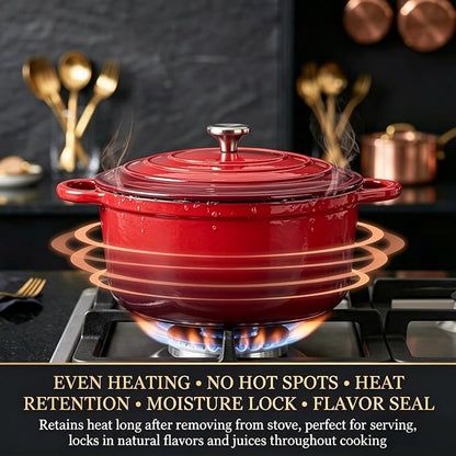 QuliMetal Enameled Cast Iron Cookware Set, 4-Piece Pots and Pans Set with Lids, 10.25" Skillet, 2QT Saucepan, 2.8QT & 4.8QT Dutch Ovens, Oven Safe to 500°F, All Stovetops Compatible - Rouge Red