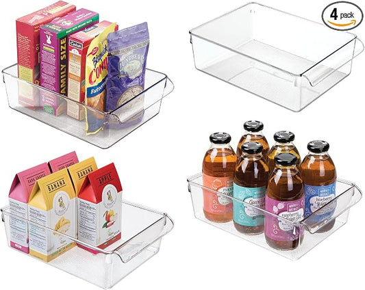iDesign Fridge Storage Bin with Handle - Fridge Tray for Cheeses and Snacks - Set of 4 - Clear