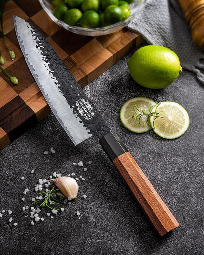 FAMCÜTE Personalized Gifts for Men Engraved Custom Japanese Knife, Hand Forged High Carbon Steel Chef Knife With Rosewood Handle, Birthday Day Gifts for Your Loved Ones (Sandalwood Gift Box)