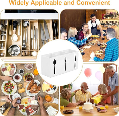 Cutlery Storage Organizer Silverware Caddy Utensil Holder Countertop Knife Spoon and Fork Organizer Kitchen 3 Section Tableware Storage Box Indoor Outdoor Party Tableware Holder (Black) (White)