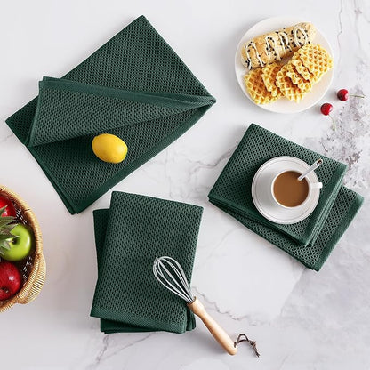 Homaxy 100% Cotton Oversized Waffle Weave Kitchen Dish Towels, Ultra Soft Absorbent Quick Drying Cleaning Towel, 20x28 Inches, 6-Pack, Blackish Green