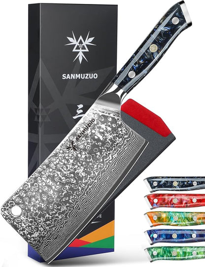 Chopping Knife - 7 inch Cleaver Knife- Xuan Series - VG10 Damascus Steel Kitchen Knife - Resin Handle (Starry Black)