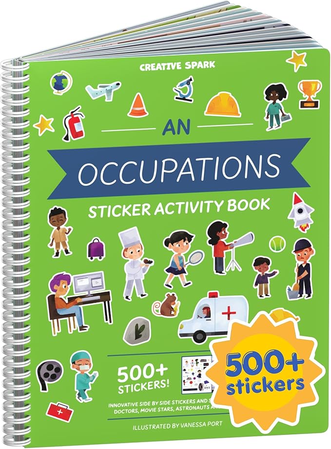 When I Grow Up 500+ Kids Sticker Book by Cupkin Fun Toddler Travel Activity Coloring and Sticker Book, Road Trip Essentials, 12 Coloring Pages 12 Side by Side Scenes for Ages 2–8 Years