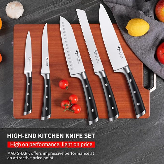 MAD SHARK Kitchen Knife Set 5 Piece,Chef Knife Set with Ergonomic Handle, Professional Ultra Sharp Kitchen Knives for High Carbon Stainless Steel Knives Set, Cooking Knives Sets with Gift Box