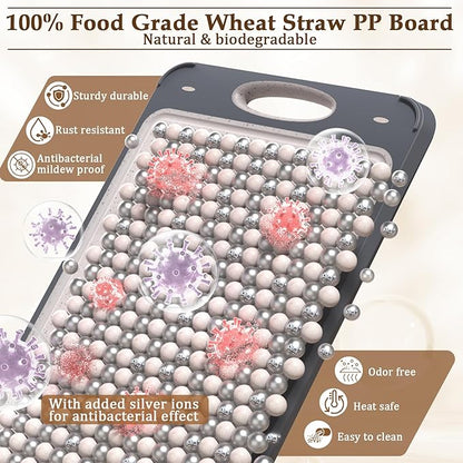 GUANCI Stainless Steel Cutting Board for Kitchen, Non Toxic 2-in-1 Double Sided Design, 304 Food Grade Stainless Steel & Wheat Straw PP, Durable Chopping Board for Meat & Vegetables, 14×9.6 Inch