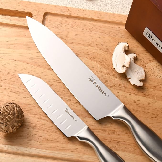 Knife Set, 15-Piece Kitchen Knife Block Sets with Built-in Sharpener, German Stainless Steel Knife Block Set, Dishwasher Safe and Ergonomic