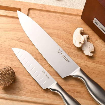 Knife Set, 15-Piece Kitchen Knife Block Sets with Built-in Sharpener, German Stainless Steel Knife Block Set, Dishwasher Safe and Ergonomic