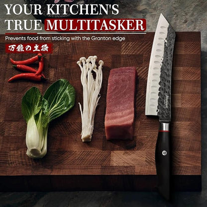 Huusk Santoku Japanese Chef Knife - Hand Forged Chef's Knives with VG10 Steel Core, Ultra Sharp 8 inch Kitchen Knife with Ergonomic Ebony Handle, Premium Wooden Gift Box for Men Women