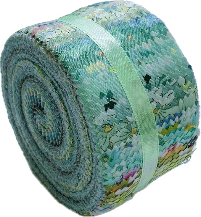 40 Strip Jelly Roll Fabric Strips for Sewing, 100% Cotton Fabric for Quilting Crafting, Precut Fabric Bundles, Patchwork Precut Quilt Squares-2.5" x 44" Green Forest