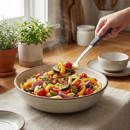 Metal Serving Spoons Set, Large Serving Spoons with Silicone Handles, Stainless Steel Serving Spoon, Slotted Spoon & Soup Ladle Set for Buffet and Home Kitchen (Dark gray)