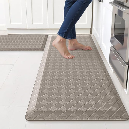 TranquilRelax 4/5 Inch Thick Anti-Fatigue Kitchen Mats 2Pcs, Cushioned Non-Slip Waterproof Sink & Stove Floor Mats, Comfortable Standing Rug Set for Kitchen, Laundry & Entryway, Brown